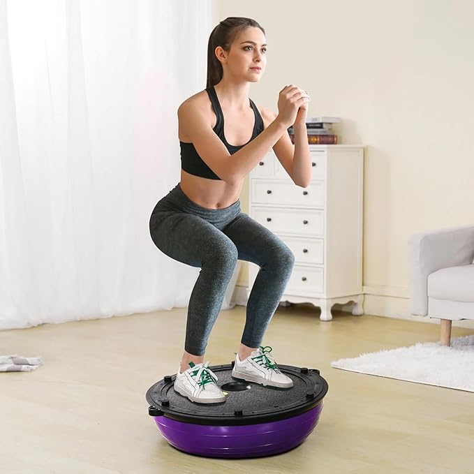 Half Exercise Ball Trainer 23 inch Balance Ball Trainer 1500lbs Capacity Stability Ball with Resistance Bands & Foot Pump, Strength Fitness Ball for Home Gym Full Body Workout