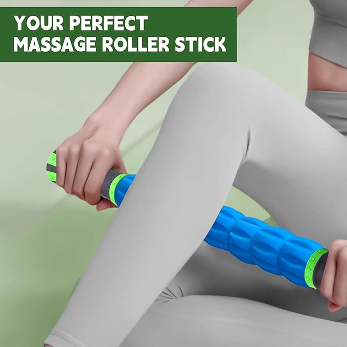 Massage Roller Stick,Muscle Roller Stick for Athletes,Liposuction Massage Roller for Lymphatic Drainage, for Relief Muscle Soreness,Trigger Points,Help Runner Legs,Back Recovery(Green & Blue)