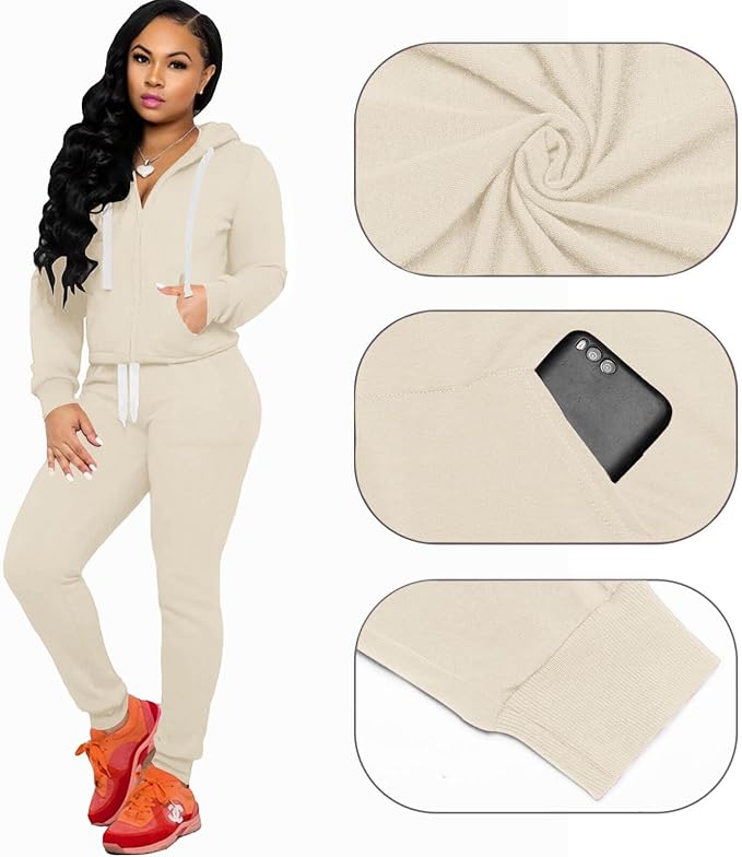 CLOCOR Track Suits for Women Set - Casual 2 Piece Outfits Sweatsuit Pocket Hoodies Long Sleeve with Patchwork Pants Set