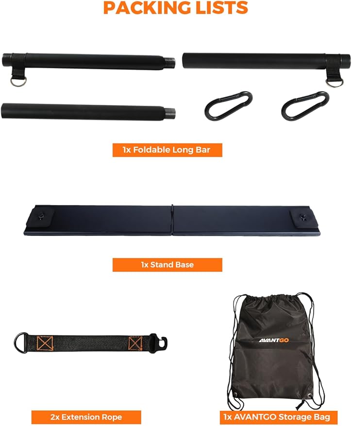 Portable Home Gym 4-Pack Set: Foldable Long Bar, Extension Rope, Stand Base, Storage Bag