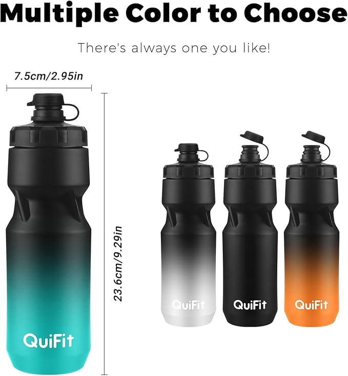 QuiFit Cycling Water Bottle 24oz, 2 Pack Sports Water Bottle BPA Free, Leakproof, Lightweight, With Dust Cap, Fits for Most Bike Drink Holder, for Biking, Running, Travel(Black+Black Orange, 24oz)