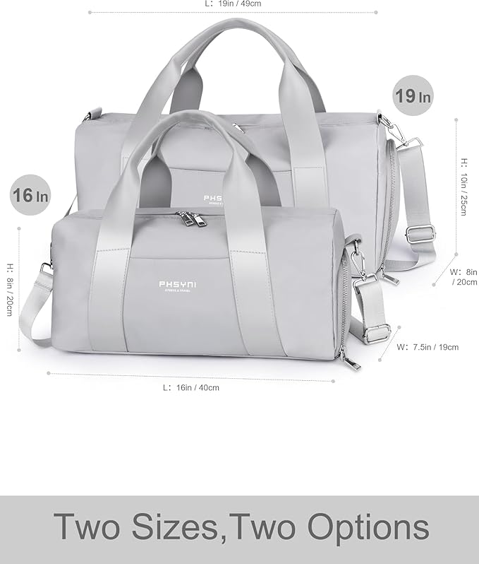 Sports Small Gym Bag for Women and Men, Cute Mini Duffle Bag with Wet Pocket & Shoes Compartment, Personal Item Travel Workout Bag, 16"-Small, Grey