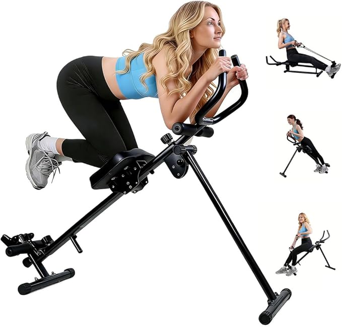 Amacthysh Ab Machine for Home Gym,5-in-1 Foldable Rowing Machine with Resistance Bands,Roman Chair & Leg Press,Adjustable Handrails,Full Body Workout Equipment with 7 Length Levels,Max 264 Lbs,Black