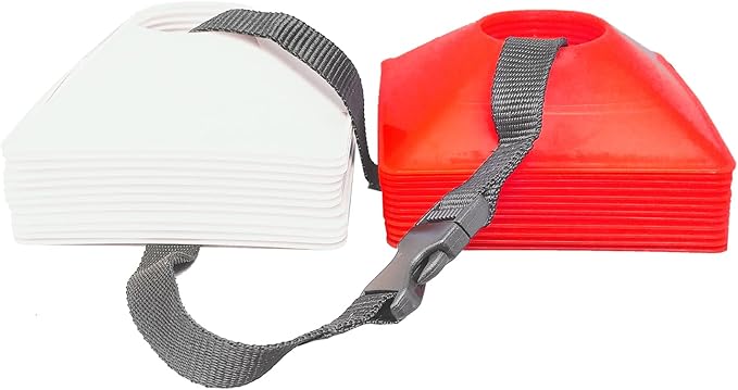 American Challenge Square Disc Cones – Set of 24 Agility Cones for Sports Training – Durable Soccer Cones with Carry Strap – Ideal for Practice, Speed Drills & Field Training