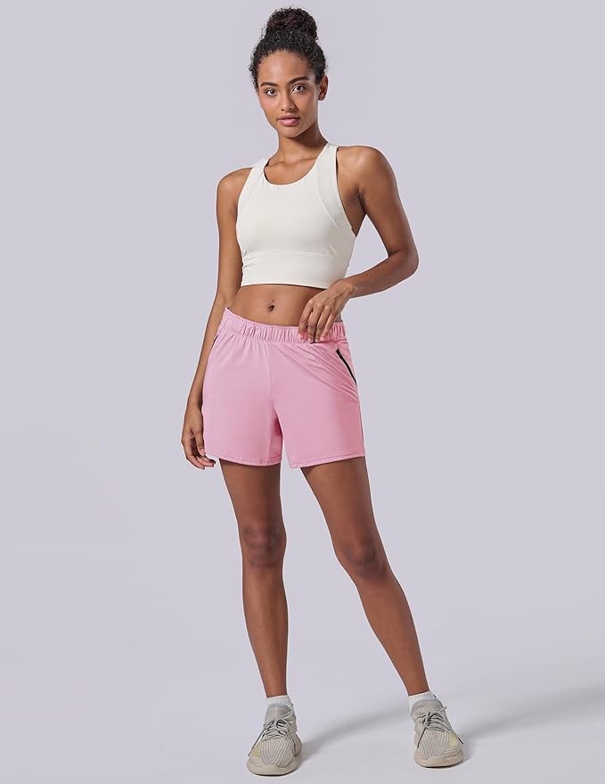Liberty Imports 1 or 5 Pack Womens Lounge Workout Shorts with Zipper Pockets 5" Inseam Lightweight Athletic Casual Shorts