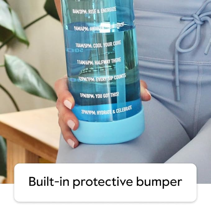 Takeya Tritan Motivational Water Bottle with Flip Straw Lid - Durable, BPA-Free -With Time Marker - Leakproof & Bumper - 32 oz, Vivacity Purple