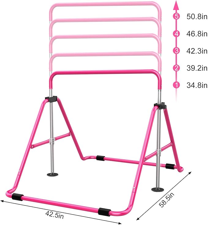 Tepemccu Expandable Gymnastics Bars, Adjustable Height Gymnastic Horizontal Bars, Children Folding Training Bar for Kids