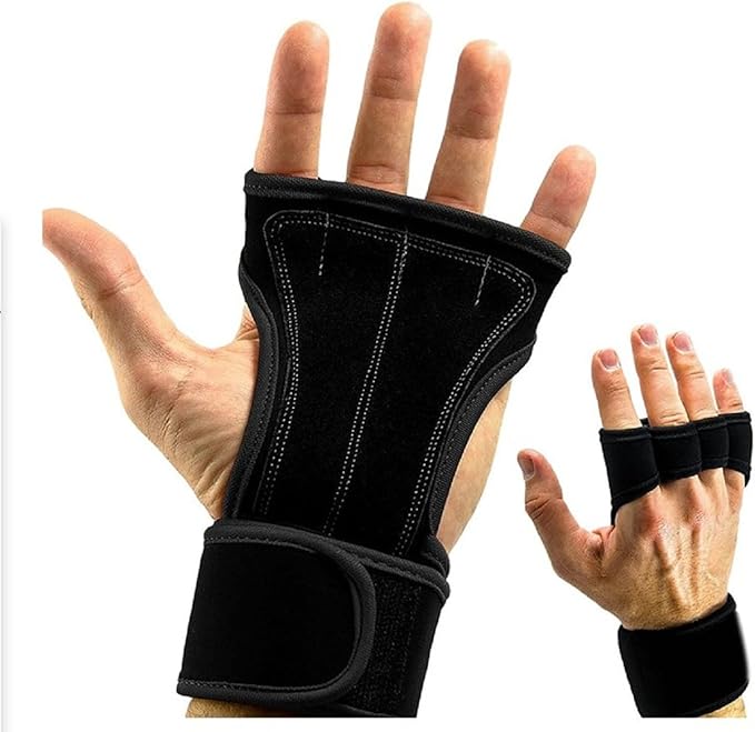 Leather Padding Cross Training Gloves with Wrist Support for WODs & Gym Workouts Anti Slip Gloves Weightlifting Glove Training Gloves Fitness Gloves (Black, Large)