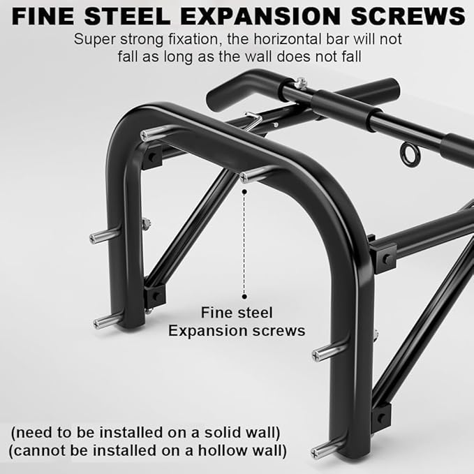 Pull up bar wall mounted Heavy Duty Steel Chin Up Bar for Home Gym Doorway Wall Installation Multi-Function Upper Body Workout Bar for Pull-Ups Chins Ups Push-Ups Strength Training Fitness Equipment for Men Women