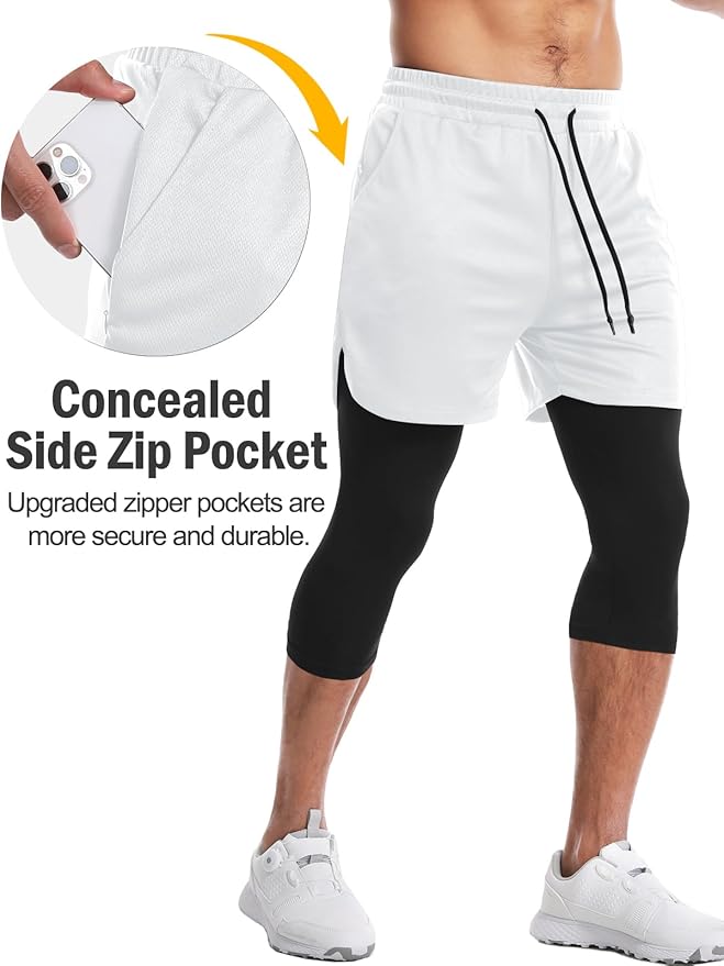 Aolesy Men's 2 in 1 Running Pants, Gym Workout Compression Pants for Men Training Athletic