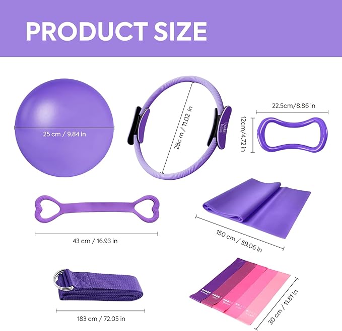Home Pilates Essentials Kit for Women, Pilates Equipment Workout Set with Pilates Ball,Pilates Bands & Accessories, Pilates Ring Set for Beginners Home Workout with Guide