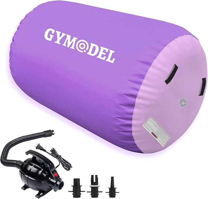 Air Roller Gymnastics Barrel Inflatable Tumbling Roller Air Mat, Air Barrel Gymnastics Tumble Track Mat with Pump for Backhandspring/Training Cheerleading/Yoga/Home and Outdoor Use