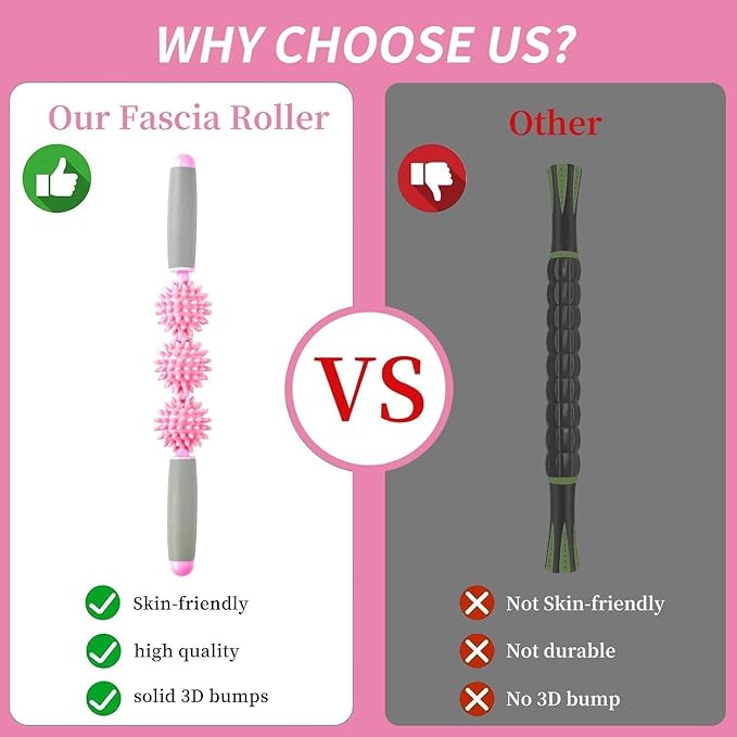 Cellulite Massager, Fascia Blaster for Cellulite, Muscle Roller Stick Lymphatic Drainage Massager for Relif Body Sorness, Trigger Points, Sports Legs, Back Recovery, Sakura Pink