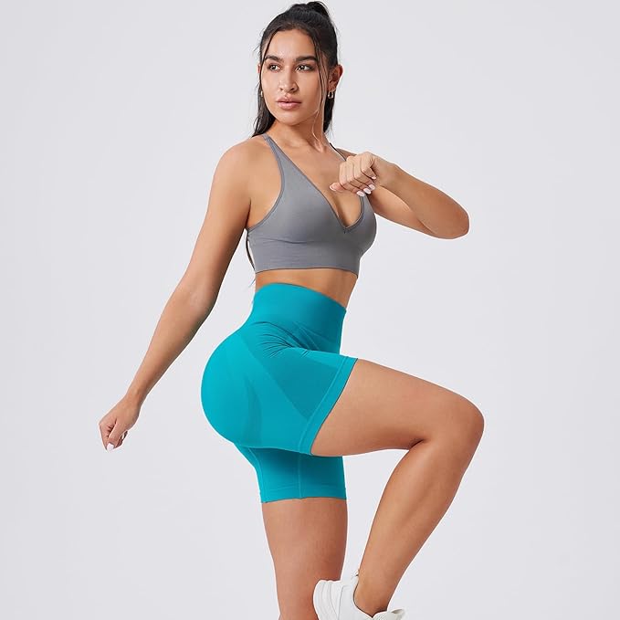 Evercute Women's Gym Shorts 3/4 Pack Seamless Scrunch Butt Lifting Workout Shorts 5" Tummy Control Ruched Booty Yoga Short