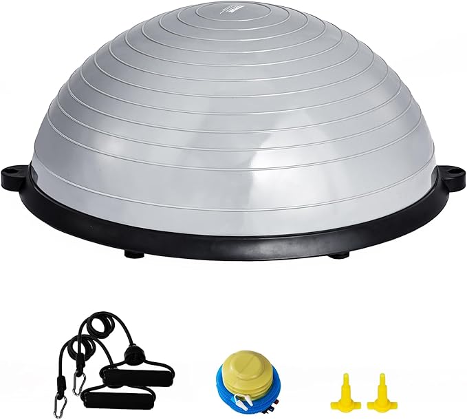 VEVOR Half Exercise Ball Trainer, 23/26 inch Balance Ball Trainer, 1500lbs Capacity Stability Ball, Yoga Ball with Resistance Bands & Foot Pump, Strength Fitness Ball for Home Gym Full Body Workout