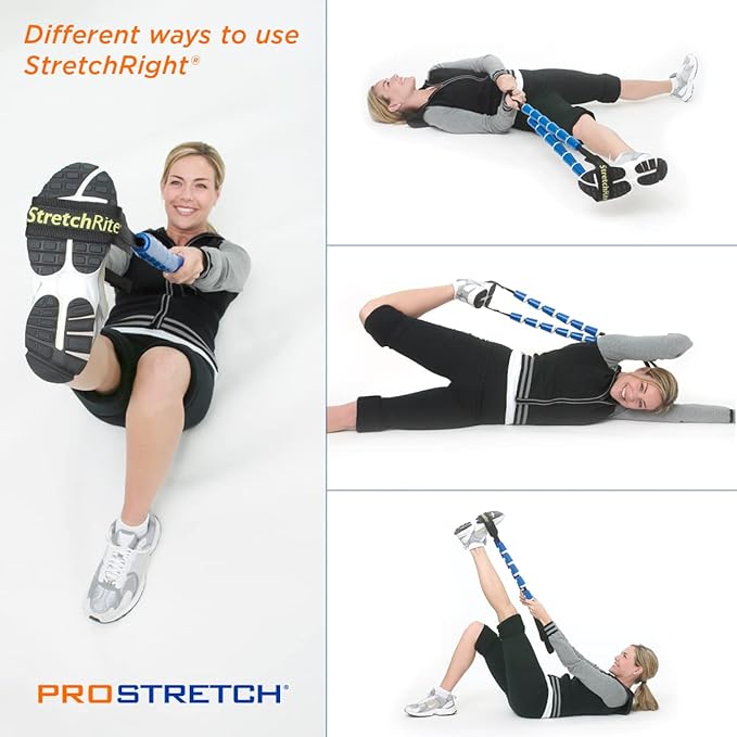 ProStretch StretchRite, Physical Therapy Stretching Strap with Grip Handles for Sore and Tight Muscles, Includes Coaching Guide, Blue/White