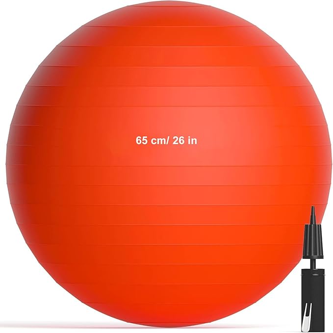 Exercise & Pilates Yoga Ball Anti-Burst and Slip Resistant - for Fitness, Pregnancy, Stability, Balance, Core Workout - Red Training Ball w/Quick Pump for Home Office Gym