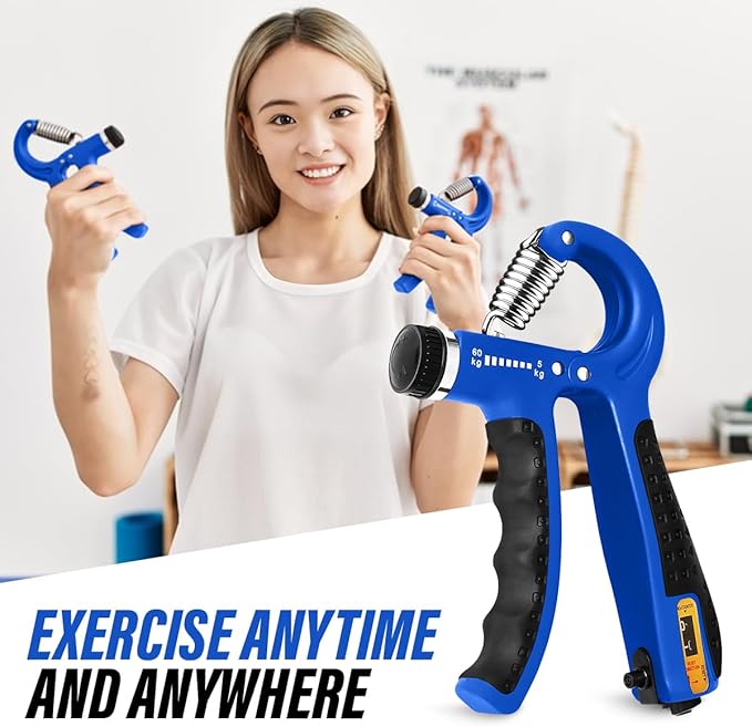 Hand Grip Strength Trainer with Adjustable Resistance 10-130lbs (4.5-59kg), Forearm Hand Grip Strength Exerciser for Muscle Building, Injury Recovery, and Therapy Stress Relief, 2 Pack Blue