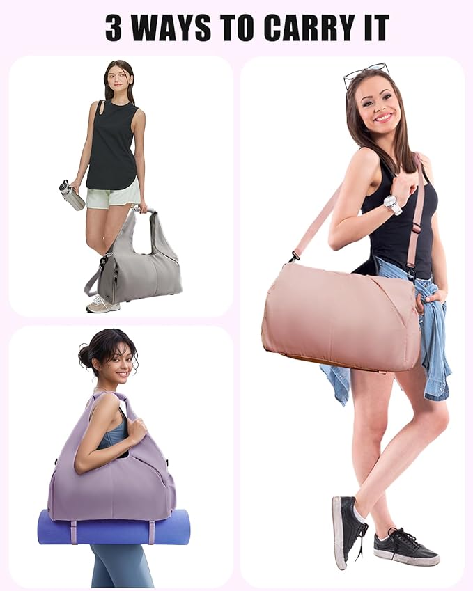 Gym Bag for Women with Shoe Compartment Yoga Mat Bag with Wet Pocket and Water Bottle Holder Weekender Bag with Strap