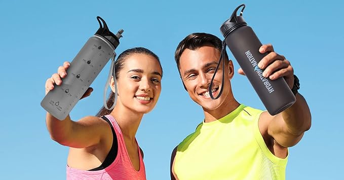 Hydration Nation (32oz Water Bottle With Time Marker - Leak Proof Water Bottles With Times To Drink For Fitness & Sports - 32oz Water Bottle With Straw For Drinking - Water Tracker Bottles (Gray)
