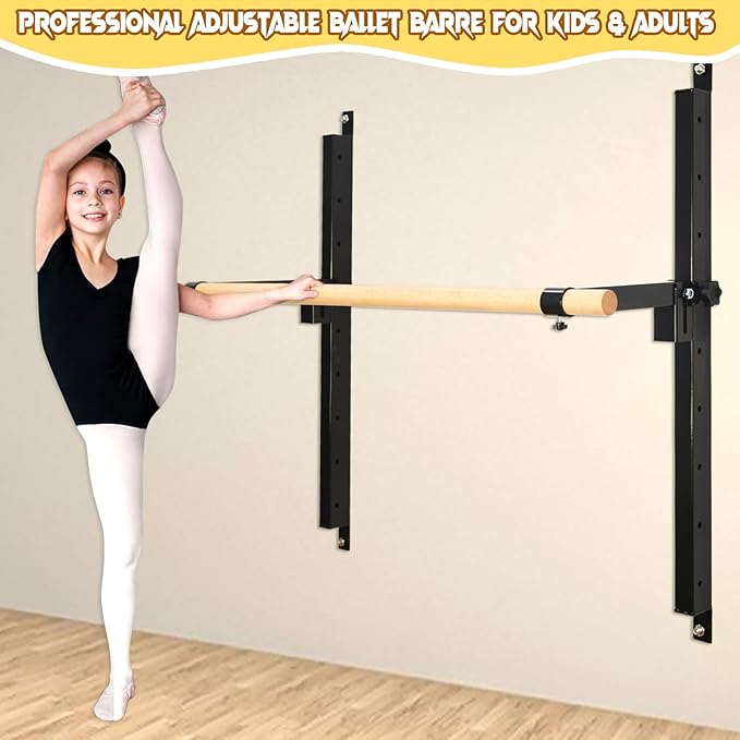 Height Adjustable Ballet Barre Foldable Ballet Bar Dance Training Barre,Wall Mount With Solid Beech Wood Bar,Home Fitness Equipment for Pull Up Stretching Never move or Shake