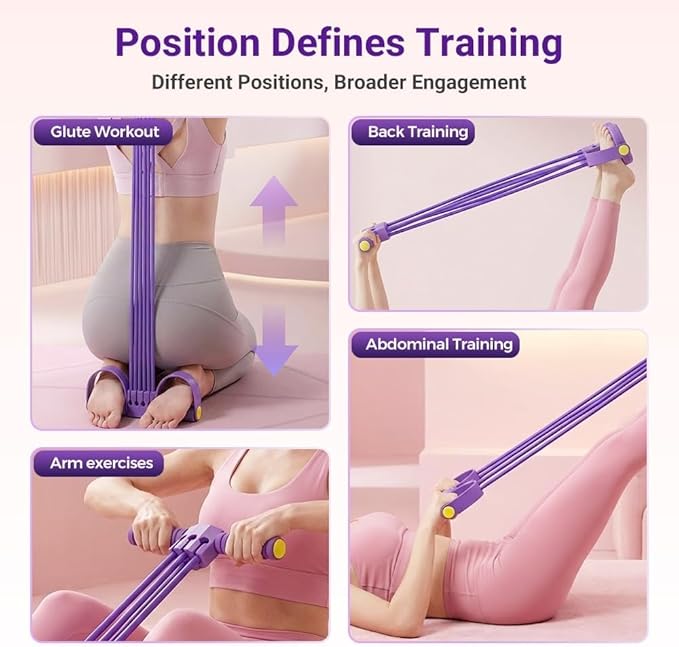Pedal Resistance Band with Handle, 6-Tube Multifunction Stretching Workout for Abdomen Waist Arms Legs Training (Purple)