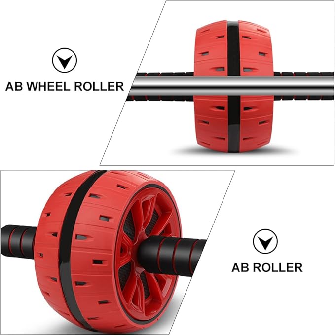 Ab Wheel Roller for Exercise with Knee Pad, Red Abdominal Muscle Trainer Wheel for Core Strength Workout and Home Fitness Training
