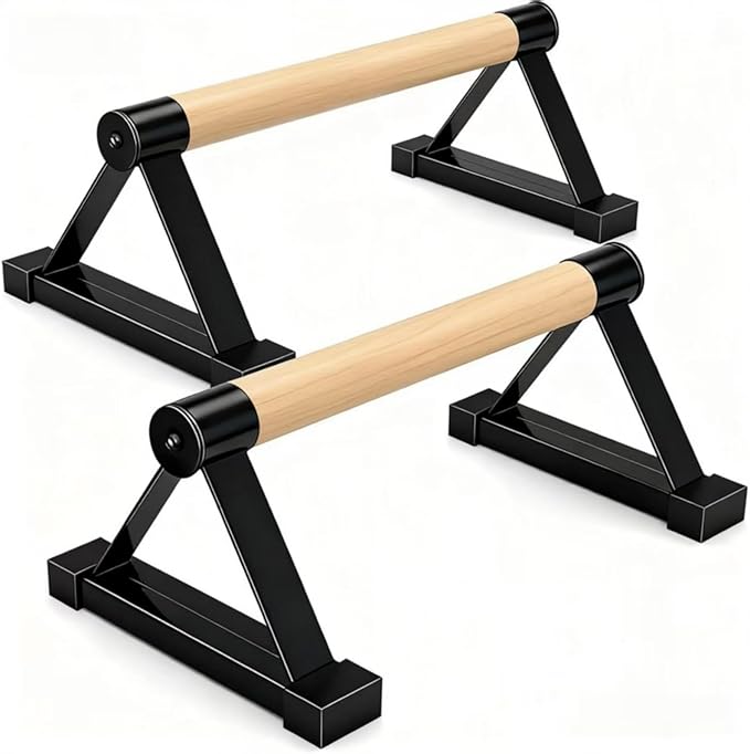 Wood Push Up Bar Set, 2PCS Non-Slip Handstand Bars, Parallettes Bars for Calisthenics and Push-Up Workouts, Solid Wood Grip with Metal Frame, Supports 550 LBS