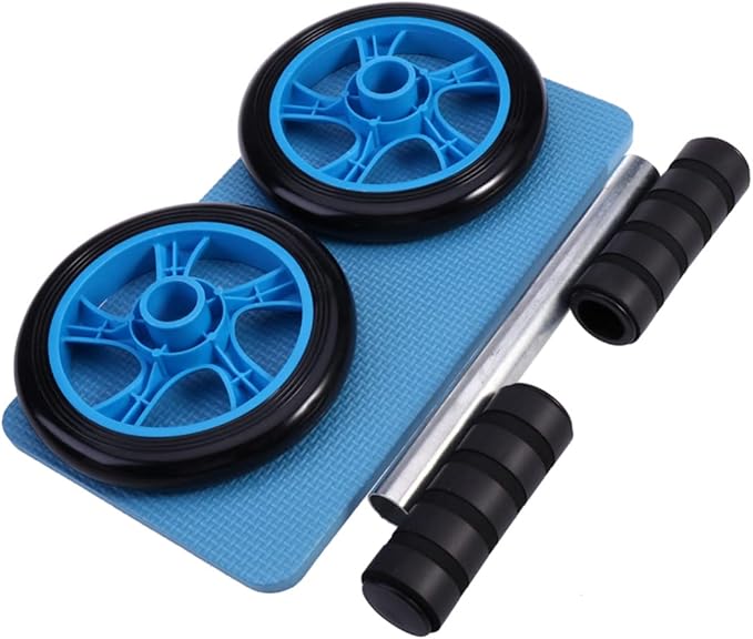 Milisten Dual Wheel Mute Ab Roller Trainer with Knee Pad for Core Workout High Grip Handles Optimal Stability for Beginners Advanced Users Blue