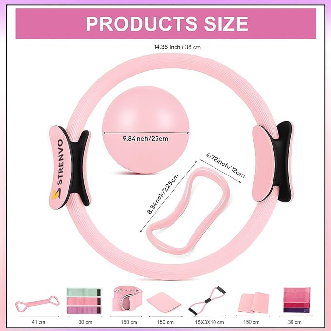 Yoga Pilates Ring Set for Home Workouts β 18 Pcs Fitness Kit for Women β Resistance & Toning Accessories with Circle Ring, Ideal for Full Body Toning & Flexibility