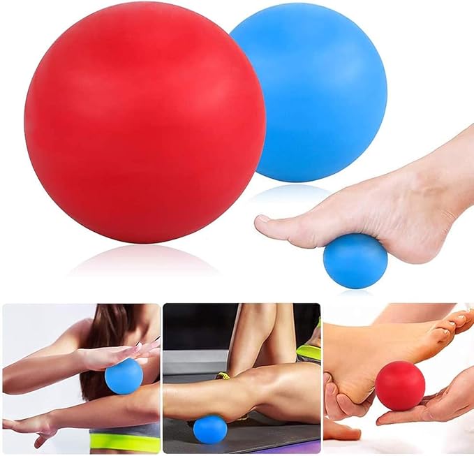 WOVTE 2 Pack Silicone Massage Lacrosse Balls for Sore Muscles, Shoulders, Neck, Back, Foot, Body, Deep Tissue, Myofascial Release, Trigger Point Therapy, Muscle Knots and Yoga Therapy (Blue Red)