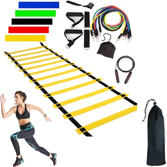 Agility Ladder Training Equipment - Speed Trainlng Gear, Adjustable Sports Set | Complete Soccer Practice Equipment, Foldable Workout Kit for Athletes, Endurance Tralning Tools for Kids Adults