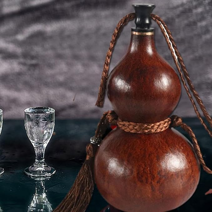 Gourd Water Bottle, Asian-Style, Brown, 300ML, Travel, Sports, School, Reusable, Round, Gourd Material, Leak-Proof, Portable, Interactive Decoration