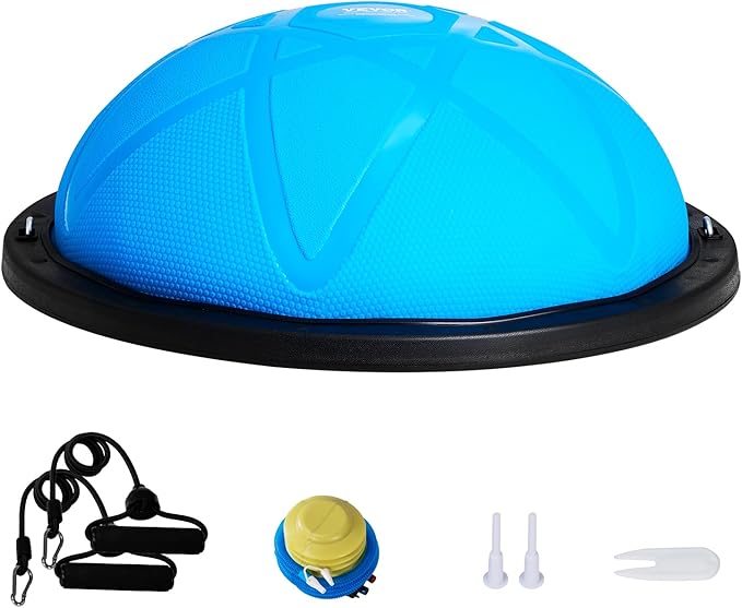 VEVOR Half Exercise Ball Trainer, 23/26 inch Balance Ball Trainer, 1500lbs Capacity Stability Ball, Yoga Ball with Resistance Bands & Foot Pump, Strength Fitness Ball for Home Gym Full Body Workout