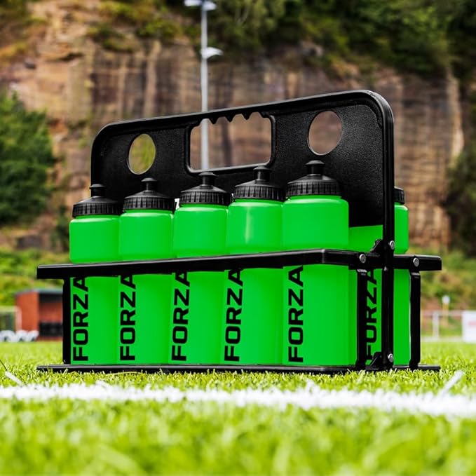FORZA Team Sports Water Bottles | 25oz Capacity with Portable Carry Bag or Foldable Carrier - BPA-Free Plastic for Hydration on the Go (Foldable Carrier, Green)