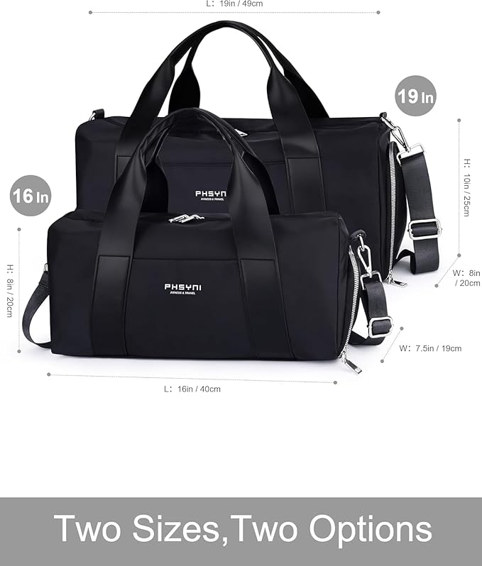 Sports Small Gym Bag for Women & Girls and Kids, Cute Mini Duffle Bag with Wet Pocket & Shoes Compartment, Personal Item Travel Workout Bag, 16"-Small, Black