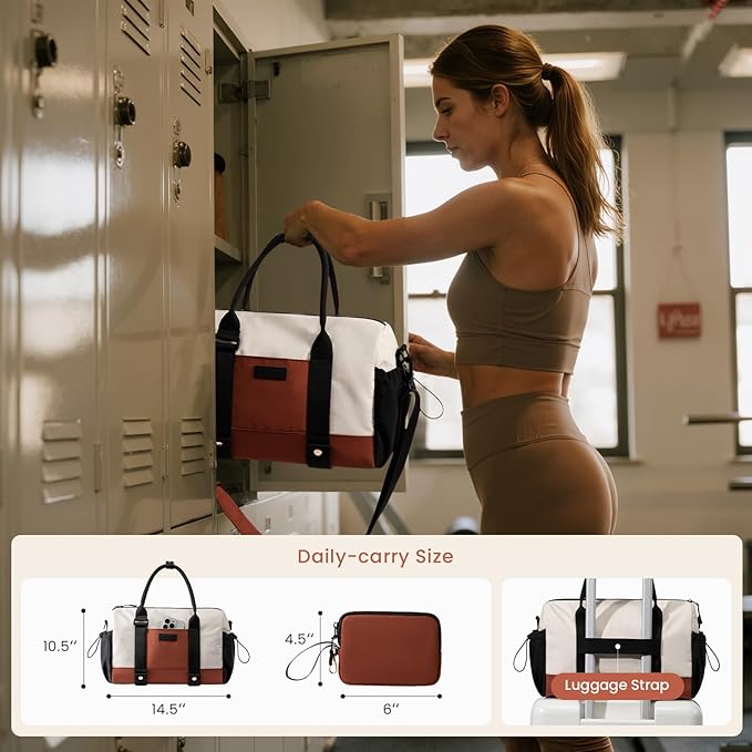 LOVEVOOK Small Gym Bag for Women with Yoga mat Holder, Mini Duffle Bag for Travel with Wet Pocket, Overnight Personal Item Bags (White, 14.5 inch-Small-2Pcs)