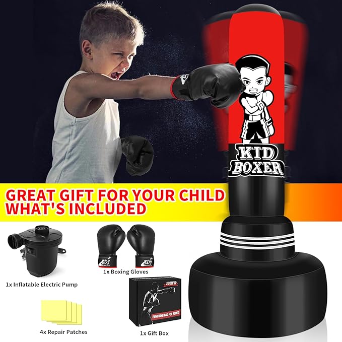 Heavy Punching Bag with Stand Adults Teens,70" Freestanding Boxing Bags Kicking Bag Heavy Bag with Boxing Gloves and Electric Air Pump, Kickboxing Training Equipment Bags Thai Fitness Karate