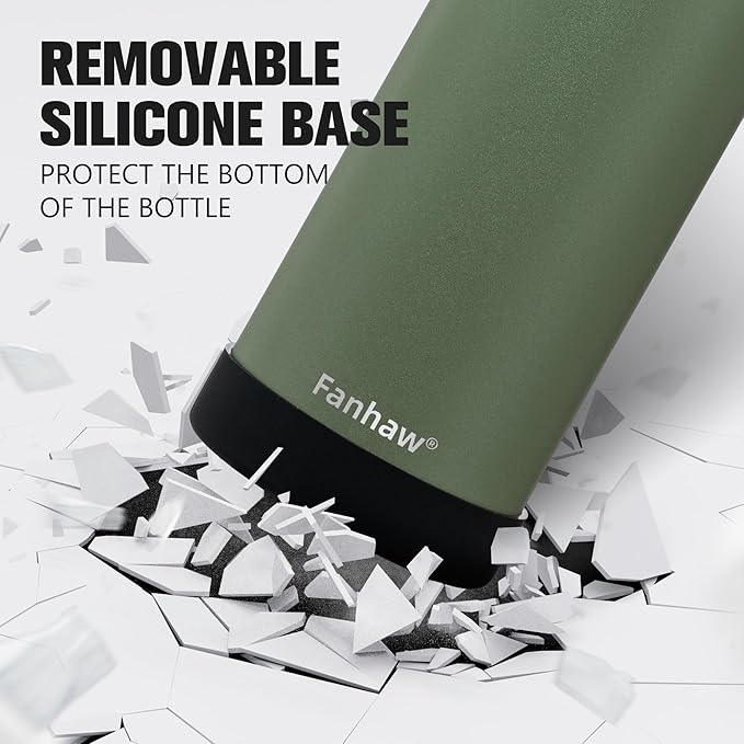 Fanhaw 40 oz Insulated Water Bottle – Stainless Steel Flask with 3 Lids (Straw, Spout, Carabiner) | Durable, Leakproof, for Hiking, Camping, Outdoor Adventures & Travel (Olive Green)