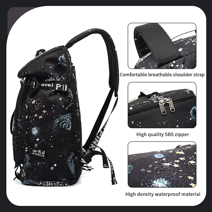 Floral gym duffel bag backpack, fashion wrestling bag,with shoe compartment, 4 kinds of back method waterproof travel sports walking laptop Lightweight(A-Starry Sky)