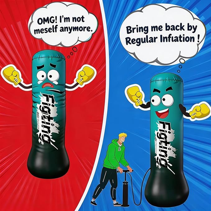 QISHENG- Inflatable Boxing Sandbag, 48" Freestanding Punching Bag for Teens & Adults, Equipment for Taekwondo, Karate & Kickboxing Training.