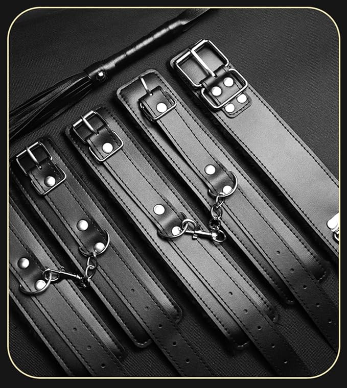 11-Piece Fitness Equipment Set (Black Leather), for Sport and Fitness, Versatile, Ergonomic Design, Stable and Non-Slip, Premium Black Leather -Z