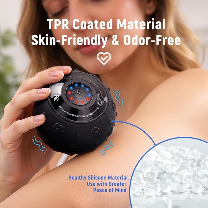 5-Speed Vibrating Massage Ball for Deep Tissue Muscle Recovery, 3D Textured Electric Massage Ball for Back, Neck, Feet & Post-Workout Relief, Portable Recovery Tool for Gym, Office & Travel
