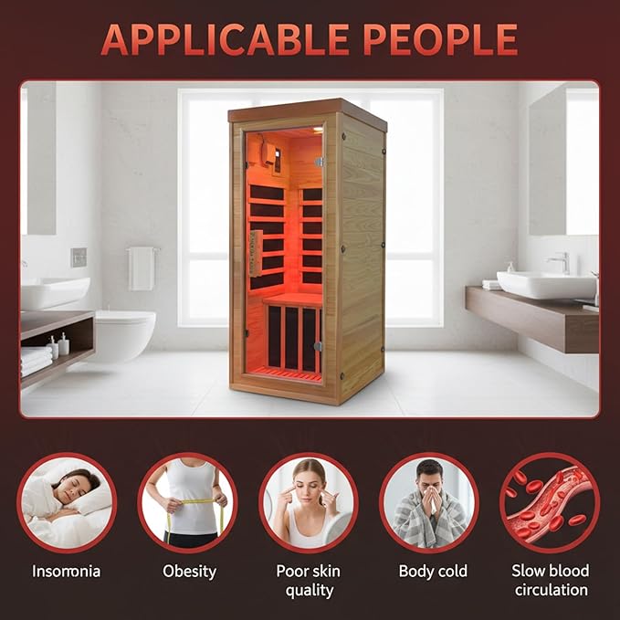 Homsido Red Light Therapy Infrared Sauna, 1300W 110V Indoor Wood Dry Sauna with Carbon Crystal Heaters, Red Light Therapy Lamp,Home Use for Post-Workout Recovery, Spa Relaxation, for Women Men