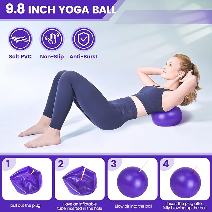 Home Pilates Essentials Kit for Women,Pilates Equipment Set with 9 Inch Yoga Ball,Figure 8 Resistance Band,Pilates Bands & Accessories,Pilates Ring and Ball Set for Beginners Home Workouts