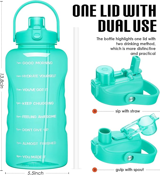 HydroPal 1 Gallon Water Bottles with Straw, 128 oz Water Bottle BPA Free Innovative 2-IN-1 Lid Gym Bottle with Times to Drink Motivational, Large for Sports Fitness Camping Water Jug (13.8X5.5 inch)
