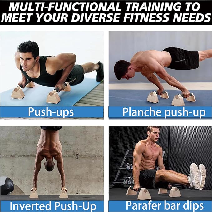 Wooden Fitness Equipment - Portable Home Calisthenics Equipment, Universal from Beginner to Advanced, Men's Inverted and Push Up Handle 