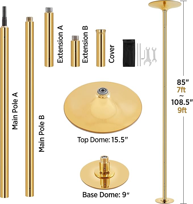 Yaheetech Professional Dance Pole Spinning Static Dancing Pole Portable Removable 45mm Dance Pole Kit for Exercise Club Party Pub Home w/Tools, Silver/Gold