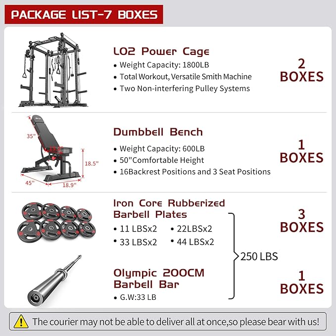 Multi-Purpose Squat Rack,Smith Machine Weight Rack Set with Cable Crossover System, Home Gym Power Racks, Power Racks and Packages