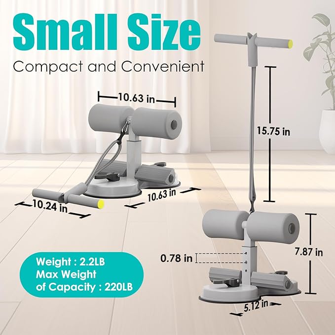 Sit Up Bar Foot Holder,Portable Sit Up Floor Holder, Sit Up Exercise Equipment,3 Level Adjustable, with 2 Strong Suction Cup and Elastic Pull Rope,for Abs Workout Aids,Feet and Leg Strength Training, Home or Office Use